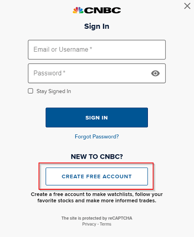 Create an Account on CNBC