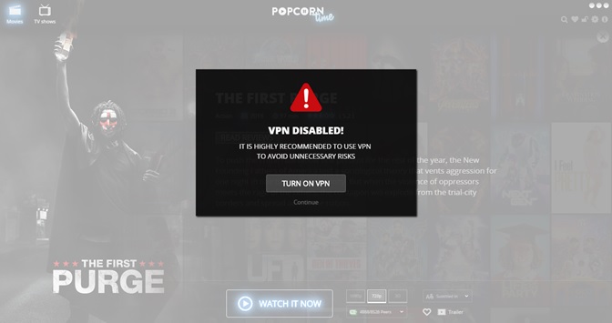 Popcorn Time VPN Warning