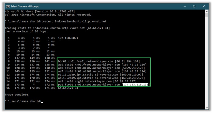 ExpressVPN CMD Traceroute Test - Indonesian Server