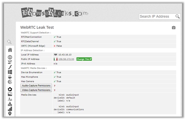 IVPN Browser Leak Test Italy