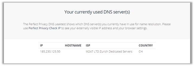 ZenMate Perfect Privacy DNS Leak Test Switzerland