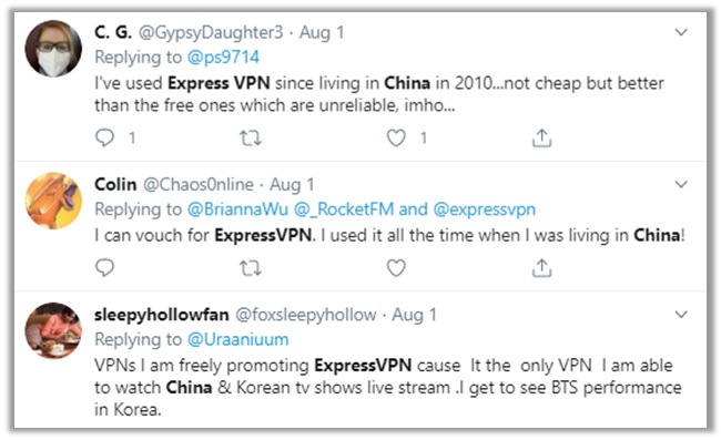 ExpressVPN China Twitter Comments