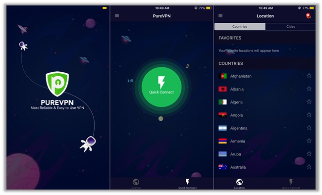 PureVPN's App on iOS