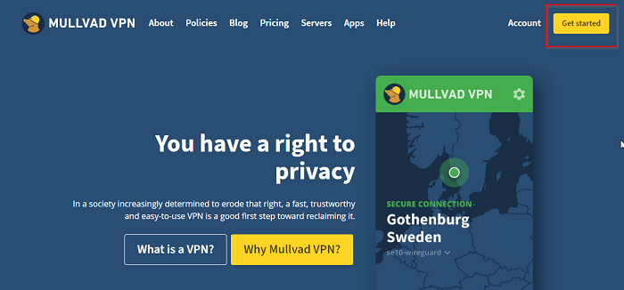 Mullvad VPN Get Started uk