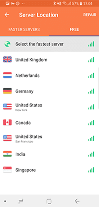 Turbo VPN android interface