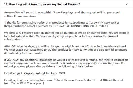 Refund Request Turbo VPN