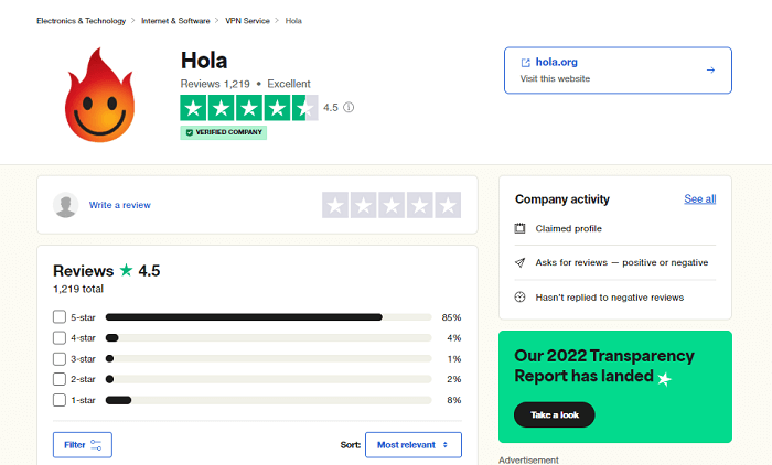 Hola VPN trustpilot rating