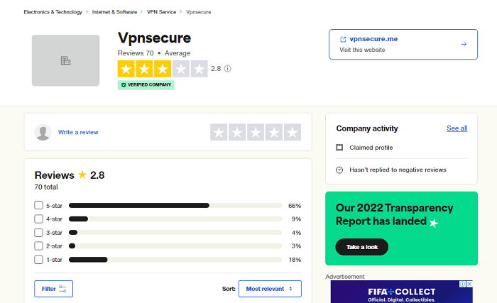 VPNSecure Trustpilot