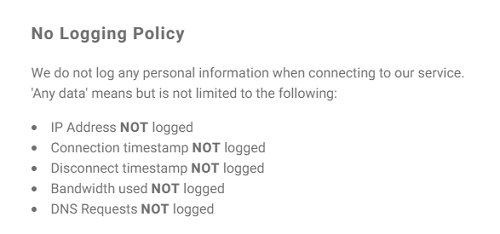 VPNSecure no-logs policy