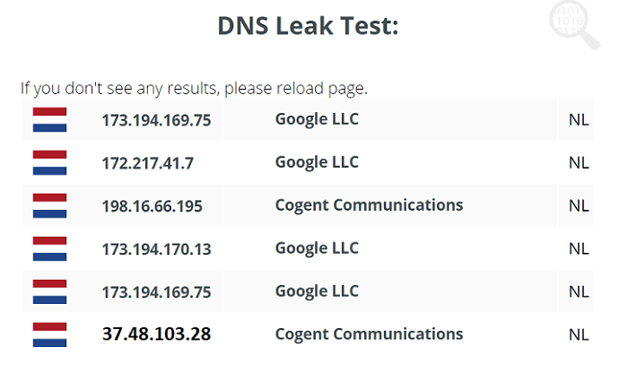 IPVanish DNS Leak Test