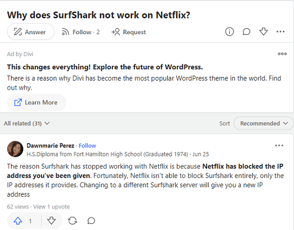 Surfshark Netflix Quora thread