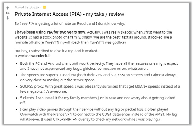 PIA VPN Reddit Review