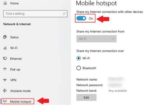 Click on Mobile Hotspot