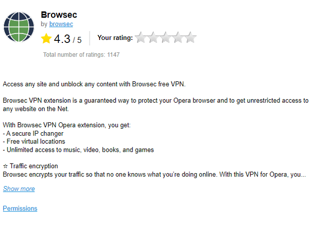 Opera Browsec VPN