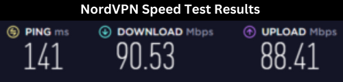 NordVPN speed test results