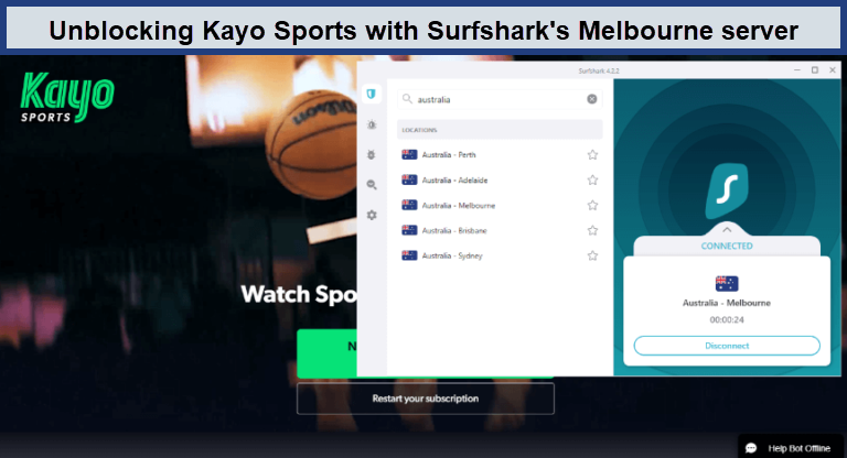 Surfshark-unblocking-kayo-sports-in-USA