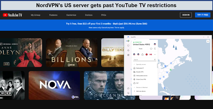 Youtube-tv-unblocked-Using-US-Servers-nordvpn-in-Spain