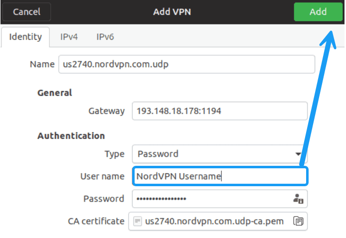 add-nordvpn-username