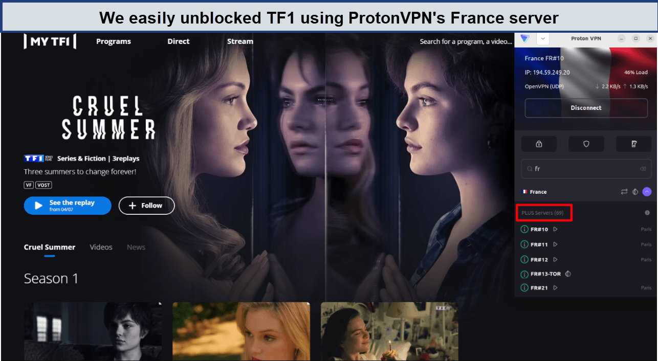 unblocked-TF1-with-protonvpn-in-South Korea
