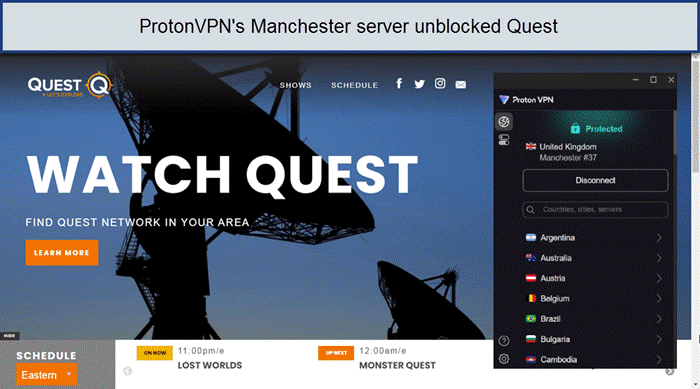 quest-tv-unblocked-using-uk-servers-protonvpn-in-USA