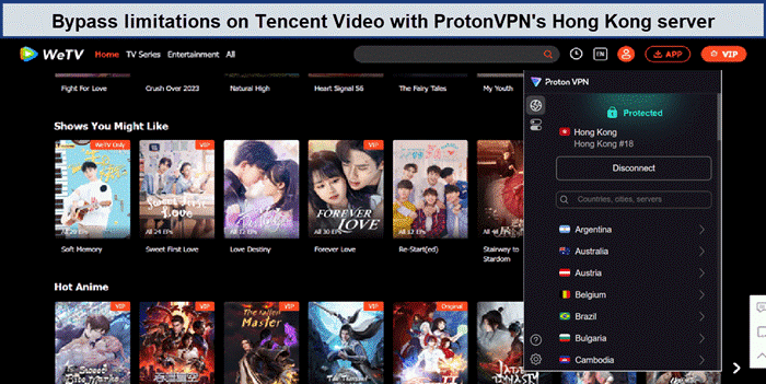tencent-video-unblocked-using-hong-kong-servers-protonvpn-in-Australia